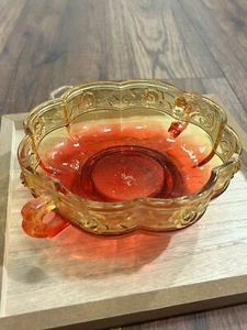 Vintage Jeannette Gold Rose Rimmed Handled Candy Dish Amberina Carnival Glass - Picture 1 of 7