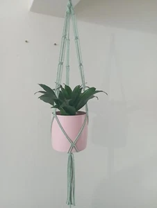 Handmade Macrame Plant Hanger Light Green - Picture 1 of 2