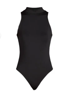 Madden NYC Juniors Womens Sleeveless Mock Neck Thong Back Bodysuit Black Size XS - Picture 1 of 5