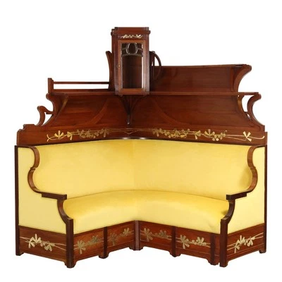 Antique Corner Sofa Art Nouveau Mahogany Oak XIX Century Original - Image 1 of 4