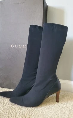 GUCCI Botas Mujer Negras Elastizadas Media Pantorrilla - Talla 6 B - Hechas en Italia Foto 1 de 4