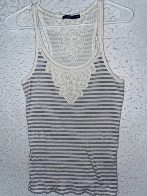 Camiseta sin mangas POLO Ralph Lauren para mujer talla M espalda deportiva azul marino a rayas floral ganchillo algodón Foto 1 de 4