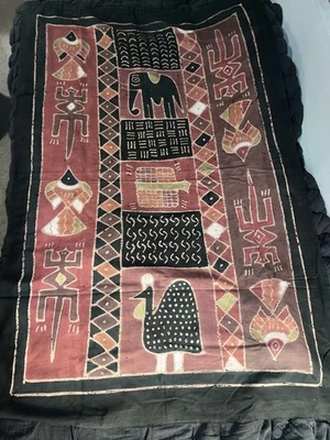 Vintage Handmade Painted Elephant/animal Tapestry Africa - Image 1 of 4