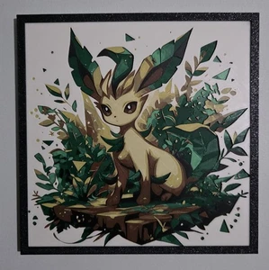 Pokemon Leafeon Picture With Frame 8inx8in Hueforge 3D Printed - Picture 1 of 7