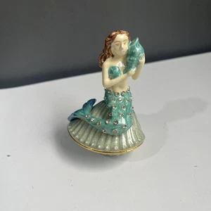 Mermaid on Clam Shell Enamel Rhinestone Trinket Box Magnetic Close - Picture 1 of 9