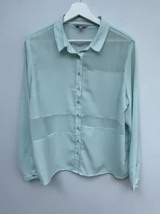 M&S Blouse size 16 Aqua Blue Semi Sheer Top Chiffon Button Down Limited Edition - Picture 1 of 10