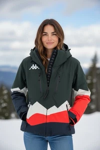 450 $ Kappa 6cento Damen Ski Snowboard Parka Jacke grün/weiß/rot Kapuze neu ohne Etikett S - Bild 1 von 11
