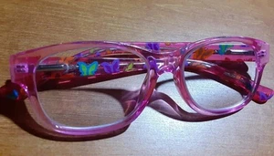 Zenni Pink Rectangle kid Full Rim Eyeglasses butterfly pattern Frame with case - Picture 1 of 9