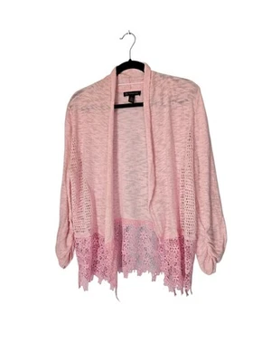 Cárdigan Suéter Rosa Hada Cottage Tejido Frente Abierto Parte Inferior de Encaje L Foto 1 de 4