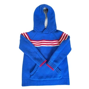 Mini Boden Sweater Kids 6yrs Blue Red Striped Wool Hooded Casual Pullover - Picture 1 of 7