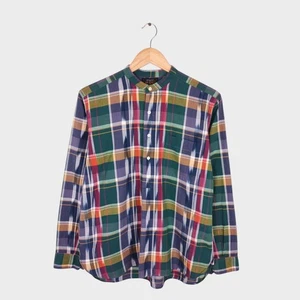 BEAMS PLUS Men's Indian Madras Ikat Grandad Collar Half Placket Shirt - Picture 1 of 5