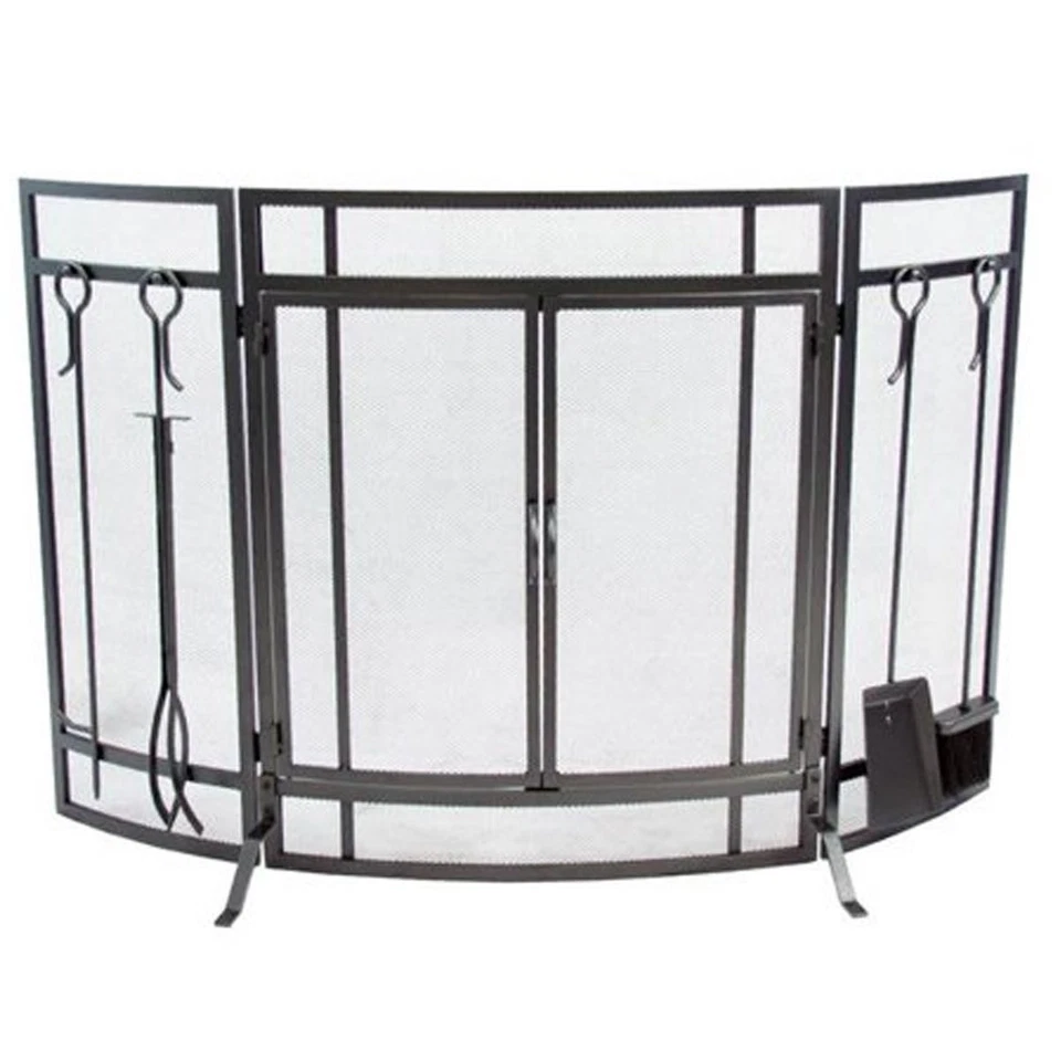 3 Panel Black Curved Screen with Doors - S-1977 - Image 1 of 1