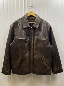Chaqueta de carreras de cuero vintage años 90 talla grande marrón pátina de teacore forro extraíble - Imagen 1 de 16