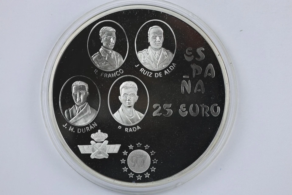 1997 M Spain Silver 25 Euro Proof Aviation 5oz Airplane - Image 1 of 2