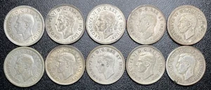 (Lot Of 10) Canada 10 Cents Silver Coins: 1937, 1938, 1939, 1940, 1942, 1943 - Picture 1 of 2