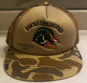Ducks Unlimited Vintage Camo Hunting Snapback Trucker Hat Camanche Chapter 1993 - Picture 1 of 8