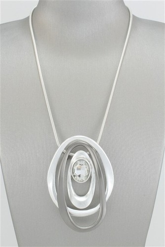 VETEMENTS Favolosa Collana Rodio Spazzolato con Pietra Trasparente