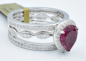 GENUINE 2.15 Cts RUBY & WHITE SAPPHIRE RING SET .925 Silver - NWT - Set of 3 - Picture 1 of 4
