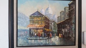 T.CARSON IMPRESIONISTA FIRMADO LIENZO AL ÓLEO PINTURA CALLEJERA ESCENA PARIS MEDIADOS DE SIGLO - Imagen 1 de 7