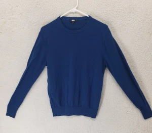 Uniqlo Men Sweater Small Blue 100% Wool Long Sleeve Knit Casual Fit Pullover - Picture 1 of 19