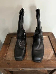 Mens Black Leather Square Toe Riding Boots - Picture 1 of 5