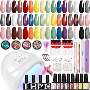 Gel Nail Polish Kit With UV Lamp Light Poly Extension Soak Off Manicure Tool Set - Picture 1 of 8