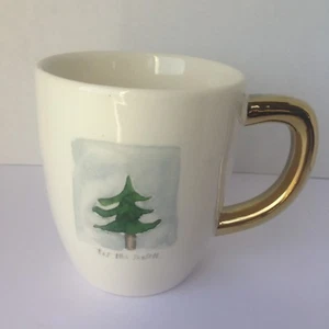 Rae Dunn Christmas Coffee Cup Mug By Magenta Tree With Gold Handle - Picture 1 of 10
