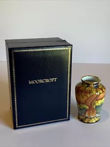 A Rare MOORCROFT ENAMEL Red Squirrels 22 shape Small vase by Sandra Dance. Boxed - Picture 1 of 8