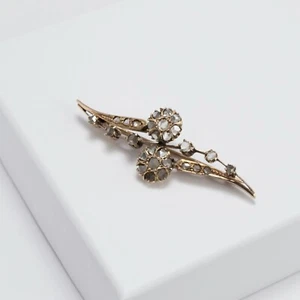 SPILLA ANTICA IN ORO ROSA 9KT CON DIAMANTI TAGLIO A ROSA VINTAGE OKT 09-04 - Picture 1 of 3