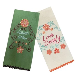 Kitchen Tea Towels Inspirational Retro Floral Avocado Embroidered Decorative - Foto 1 di 10