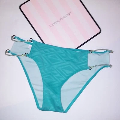 Victoria Secret Swim Bikini Bottom Teal Green Bungee Geo Knockout - Image 1 of 4