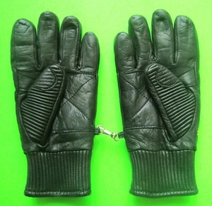 VINTAGE Pair MEN'S EXTRA-LARGE "MOHAWK" BLACK LEATHER SKI GLOVES Excellent+ - Picture 1 of 7
