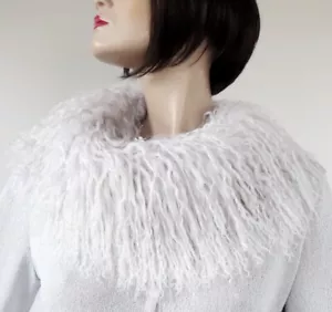 Pelz Schal Tibetlamm Kragen Fell Boa Lammfell Mantel Jacke Besatz HellGrau Ivory - Bild 1 von 4