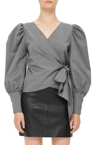 Top TOPSHOP BOUTIQUE Gris Envolvente Puff Manga Larga Talla 4 - Imagen 1 de 2