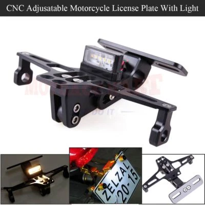 Black Motorcycle License Plate Holder LED Tail Light Fender Eliminator Universal - Image 1 of 4