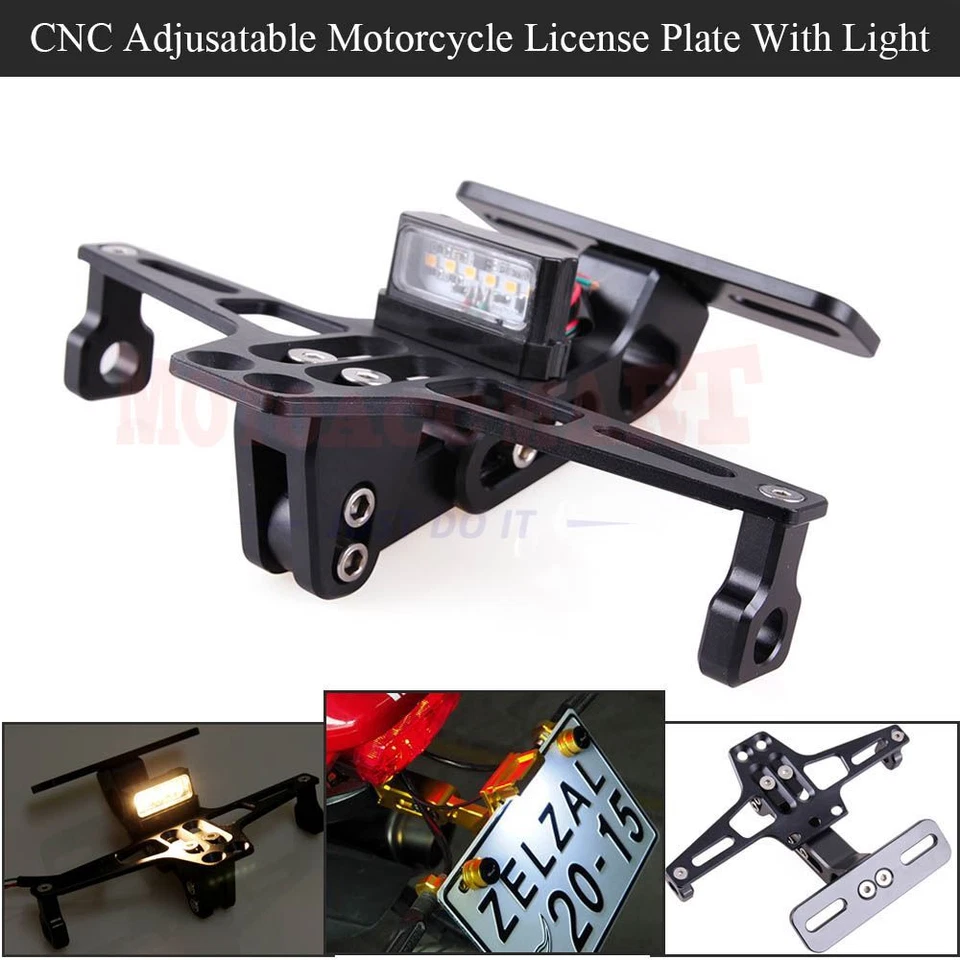 Black Motorcycle License Plate Holder LED Tail Light Fender Eliminator Universal - Image 1 of 4