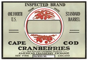 ORIGINAL VINTAGE NEW ENGLAND CRANBERRY CRATE LABEL INSPECTED CAPE COD 1930S - Picture 1 of 1