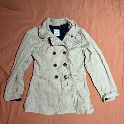 Old Navy Girls Jacket Tan Button Up Double Breasted Cotton Size 8 Coat - Image 1 of 4