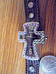 Large GENEVA PLATINUM (CROSS) Watch w/ Blue & Clear Rhinestones- Needs a Battery - Picture 1 of 9