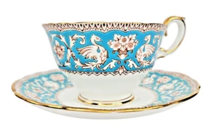 Crown Staffordshire ELLESMERE Teetasse Untertasse Türkis Gold A14994 RAR - Bild 1 von 11