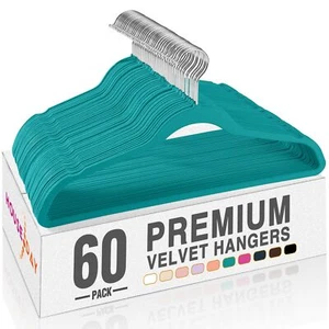 Mint Green Velvet Hangers 60 Pack, Premium Clothes Hangers Non-Slip - Picture 1 of 9