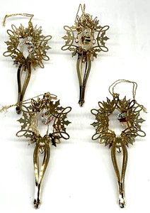 Brass Icicle Star Christmas Ornament with Pendant LOT of 4 Vintage - Picture 1 of 6