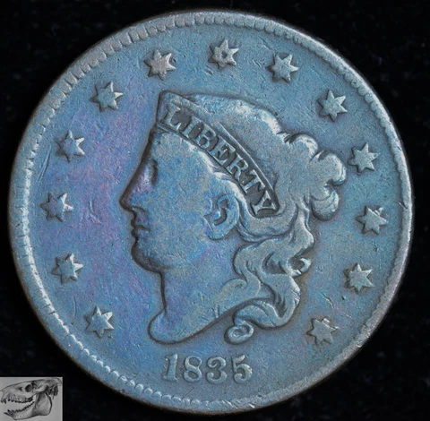 1835 Coronet Head Large Cent, Small 8, N-2 Variety, R3, Very Good+, C6449 Cover