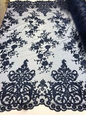 Navy Blue 2 Way Stretch Mesh Lace Fabric Embroidery By Yard  Prom Dress