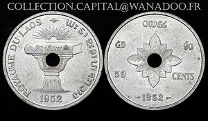 50 Cents ROYAUME DU LAOS 1952 Colonies Française. Aluminium. SPL. Cote SPL: 30€ - Foto 1 di 1