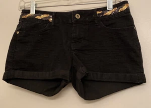 Rewash Denim Jean Booty Shorts, Juniors Size 1 Black Gold Sequins - Picture 1 of 7