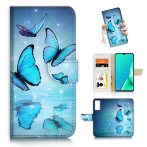 ( For Oppo A16s ) Wallet Flip Case Cover AJ23347 Blue Butterfly - Photo 1 sur 7
