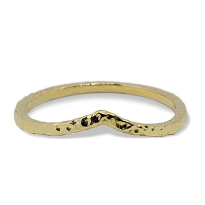 Solid 18K Yellow Gold Hammered Ring Chevron Size 1 - 12 Midi Faceted Stack Band - Image 1 of 4