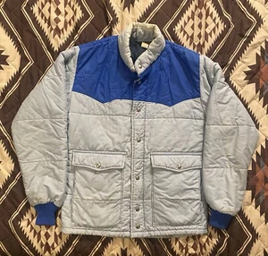 Vintage 70’s Swingster Puffer Jacket Coat Western Style 2 Tone Blue Men’s Medium - Picture 1 of 11