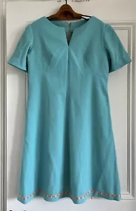 Handmade Vintage 60s Turquoise Blue Dress - Floral Ribbon Detail - S - Picture 1 of 5